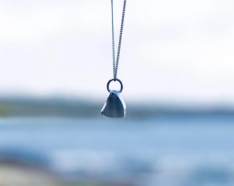 Genuine Blue Grey Sea Glass Sterling Silver Necklace With Chain