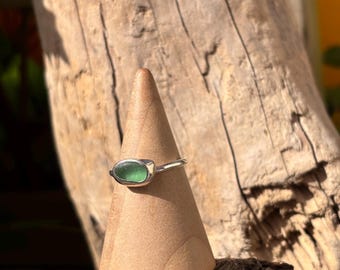 Green Sea Glass Recycled Sterling Silver Ring