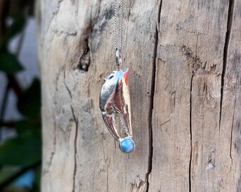 Fine Silver Crab Claw with Larimar stone