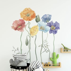 Poppy wall sticker, wildflower wall decals, nursery flower decor, floral decals,