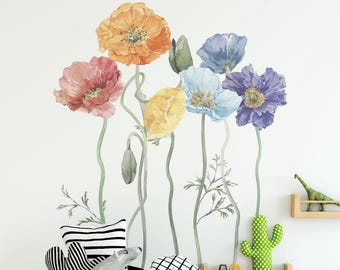Poppy Wall Decals, Wildflower Nursery Decor