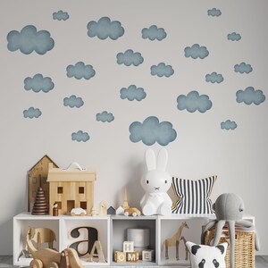 watercolor clouds wall decals, nursery wall stickers, nursery wall decals, peel and stick decal