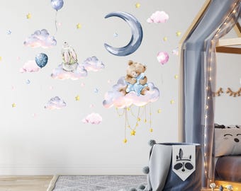 Runtoo Hot Air Balloon Wall Decals Kids Adventure Wall Stickers Bedroom Classroom Playroom Nursery Wall Art Décor