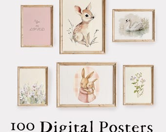 100 Digital Posters for Nursery Room, Baby Room Wall Art | Cute Animal Printables,  | Instant Download Nursery Prints |