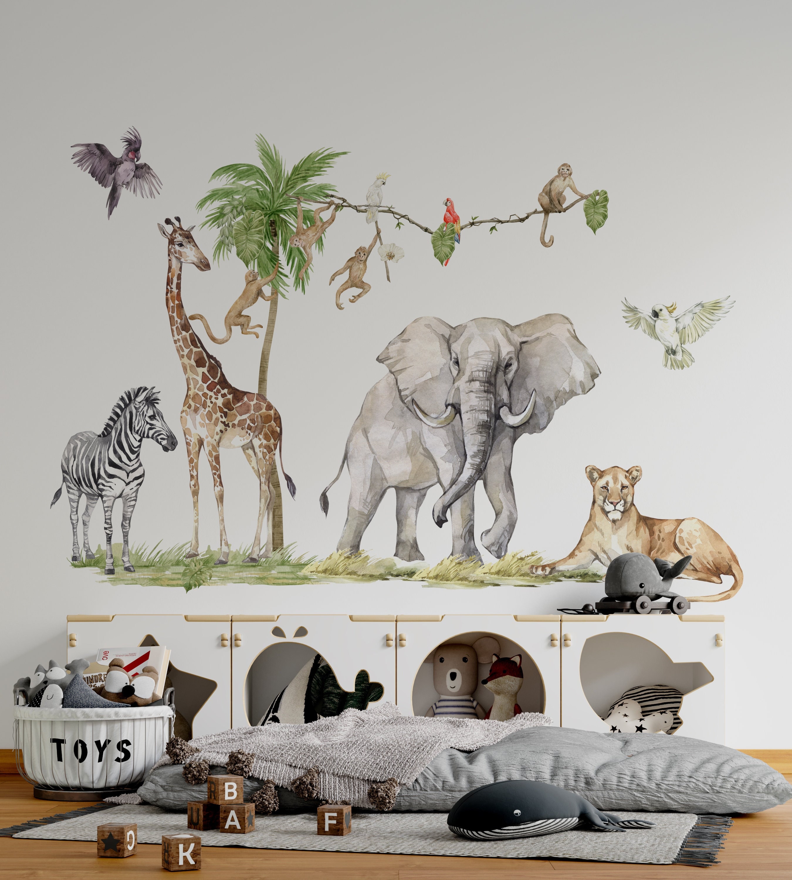 Peel and Stick Safari Wall Decals for Nursery - Large Jungle Animals ...