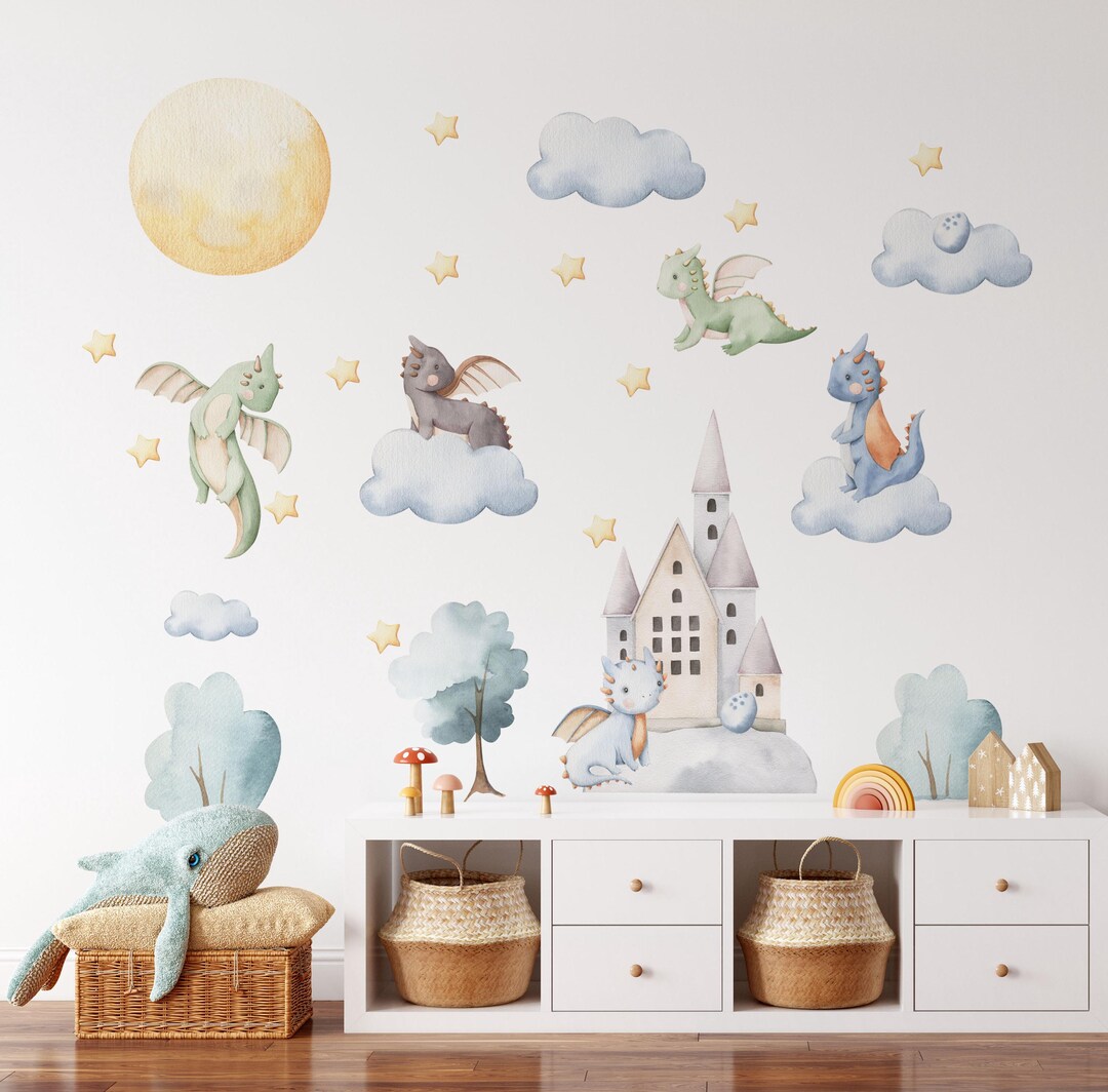 Dragon Wall Decals, Pastel Nursery Decor, Kids Room Stickers - Etsy