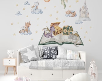 Dragon Nursery Wall Decals, Watercolor Baby Dragons, Kids Room Decor - Etsy