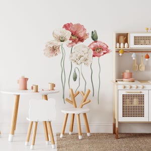 flower wall decals, wildflower wall stickers, poppy wall stickers peel and stick, flowers wall decals