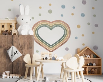 Sticker Mural Aquarelle Personnalisé Coeurs Arc-en-ciel - Déco Enfant, Neuf
