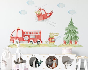 boy room wall decals, fire brigade wall decals peel and stick, Wall sticker fire brigade,