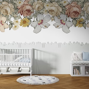 flowers wall decals, flower border wall stickers, nursery wall decals, floral art decal