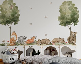 Forest Animals Nursery Decal – Woodland Baby Sticker Set with Trees – Nature Wall Art for Kids Room