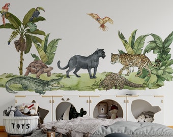 Calcomanías de pared de animales de la selva, decoración tropical para habitación infantil