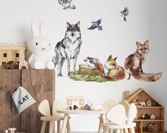 Woodland Animals Wall Decals – Forest Nursery Wall Stickers – Wolf Fox Owl Decor for Kids Room