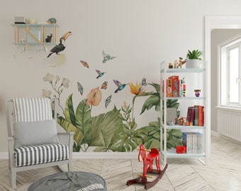 Calcomanías de pared de jungla, decoración tropical para guardería, pegatinas para habitación infantil