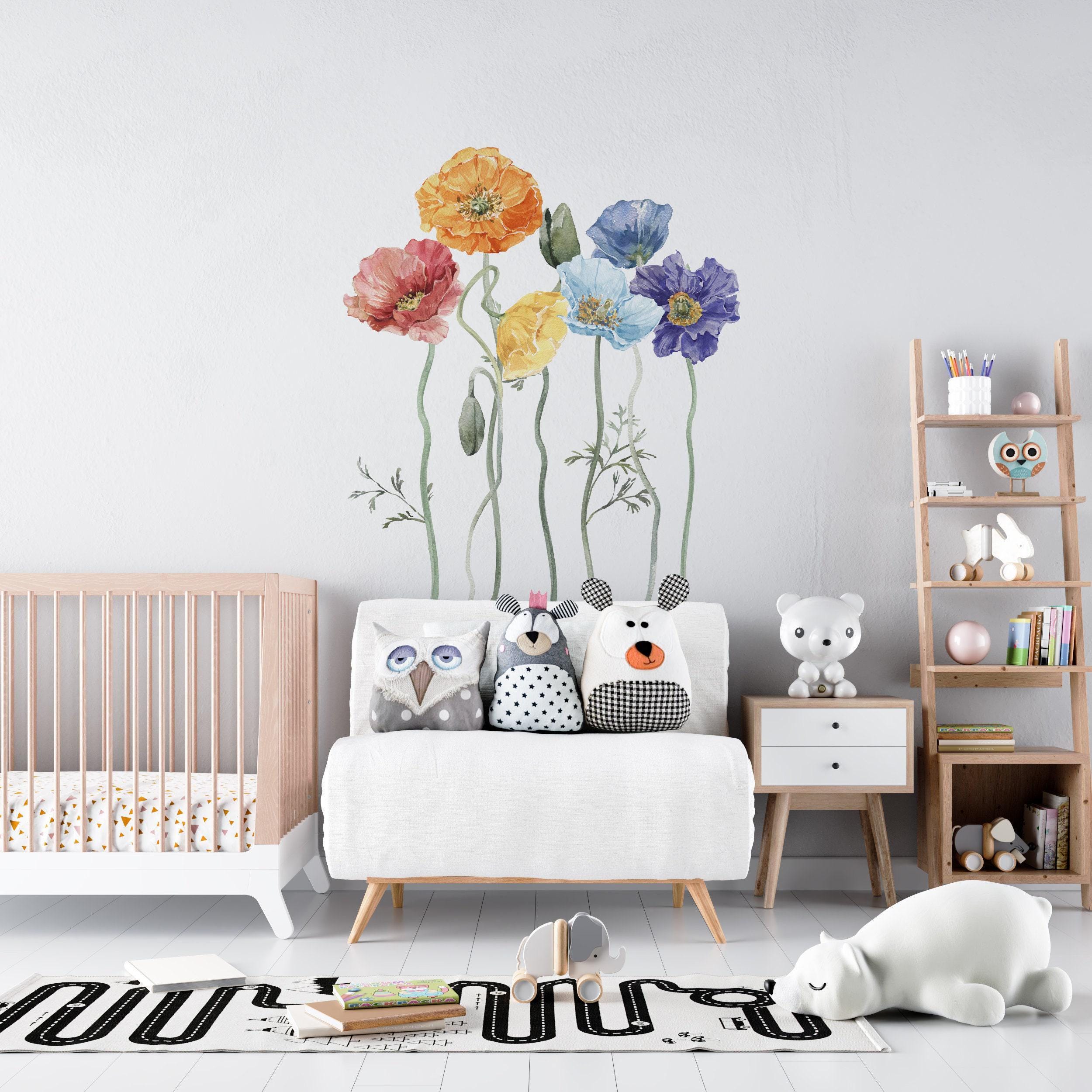Watercolor Poppy Wall Decals, Floral Nursery Decor - Etsy