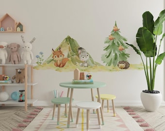 Woodland Animal Wall Decals, Nursery Decor, Forest Scene