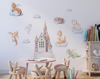Dragon Nursery Wall Decals, Watercolor Baby Dragons, Kids Room Decor - Etsy