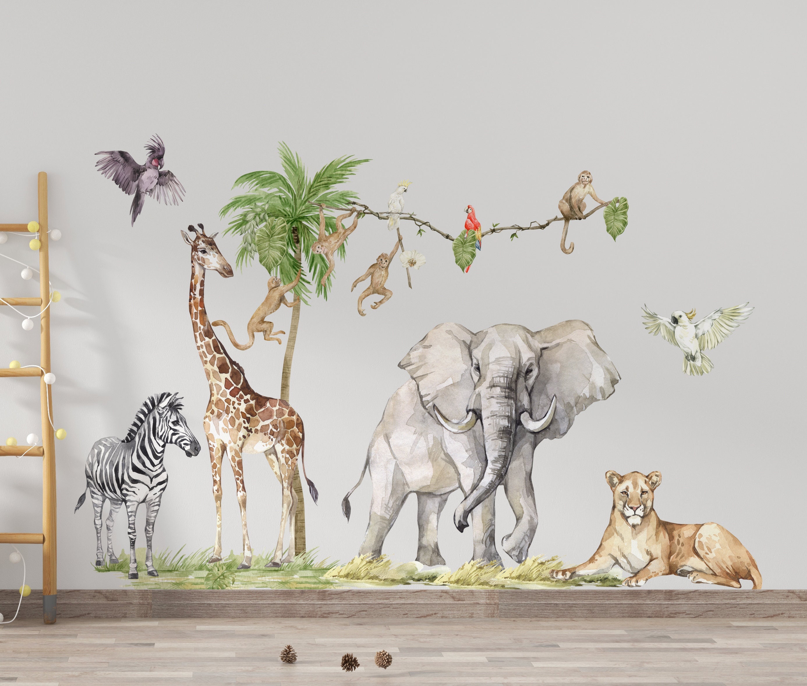 Peel and Stick Safari Wall Decals for Nursery - Large Jungle Animals ...