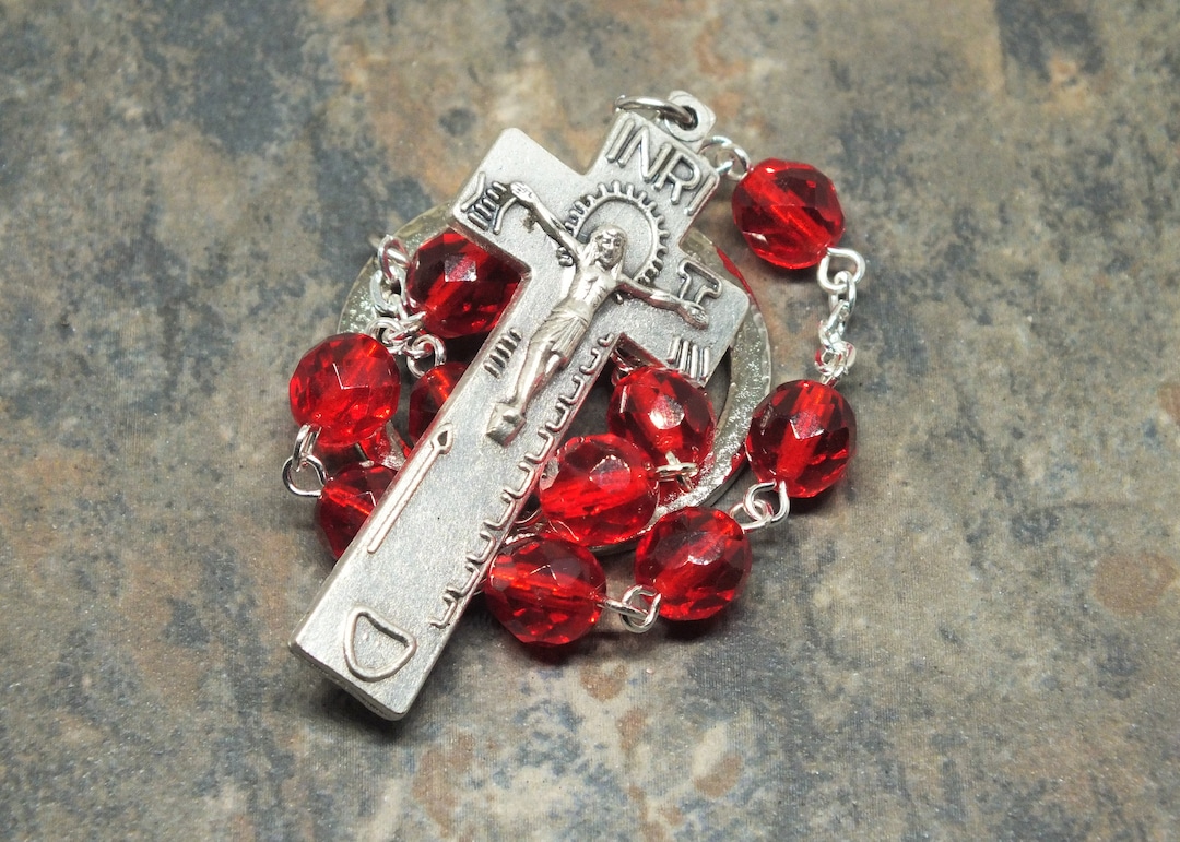 One Decade Ruby Irish Penal Chaplet of Czech Glass in Ruby Red, Tenner Chaplet, Single ...