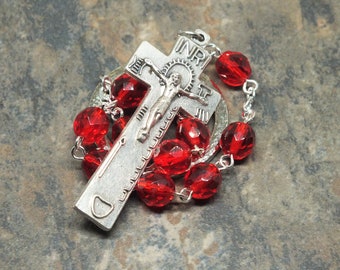 Irish Penal Chaplet of Czech Glass in Ruby Red, Tenner Chaplet, Single Decade Rosary, Pocket Chaplet, July Birthstone