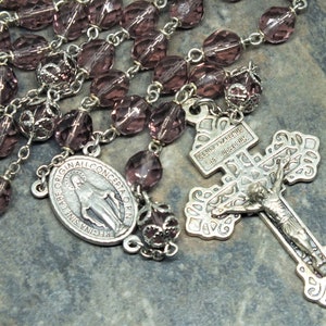 Czech Glass Rosary of Light Amethyst, Birthstone Color for June; 5 Decade Rosary; Large Size Rosary