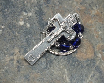 Cobalt Blue Czech Glass Irish Penal Rosary, Tenner Chaplet, Pocket Rosary, Single Decade Rosary