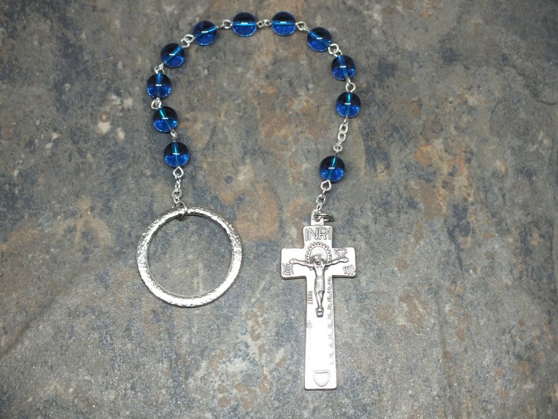 Czech Glass Irish Penal Rosary in Sapphire, Single Decade Chaplet, Tenner Chaplet, September Birthstone image 2