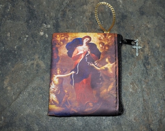 Our Lady Undoer of Knots Zipper Rosary Case of Imitation Leather with a Cross Zipper Pull *Rosary Not Included*