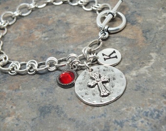 Personalized Faith Charm Bracelet with Birthstone and Initial Charms