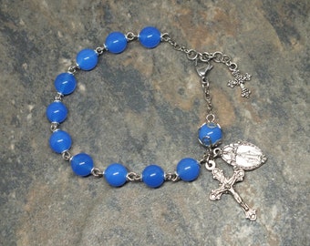 Blue Agate Gemstone Rosary Bracelet, Single Decade Rosary, Gemstone Bracelet, Religious Jewelry, Catholic Jewelry