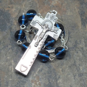 Czech Glass Irish Penal Rosary in Sapphire, Single Decade Chaplet, Tenner Chaplet, September Birthstone image 1