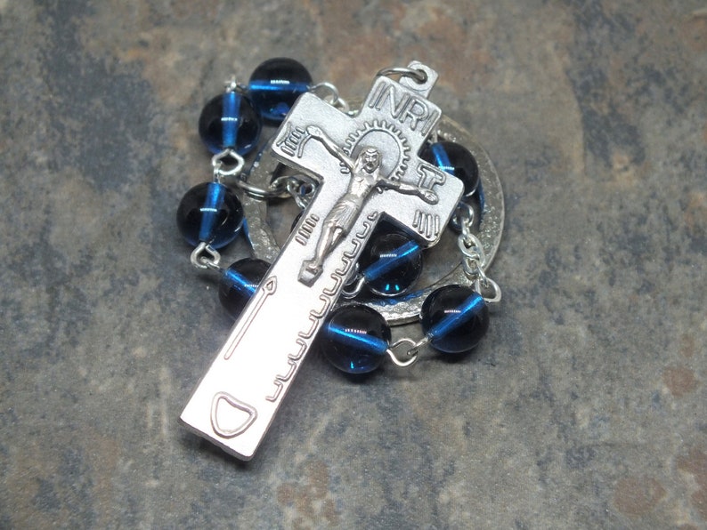 Czech Glass Irish Penal Rosary in Sapphire, Single Decade Chaplet, Tenner Chaplet, September Birthstone image 1