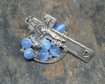 Irish Penal Rosary of Cat's Eye in Sapphire Blue, Tenner Chaplet