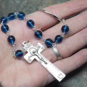 Czech Glass Irish Penal Rosary in Sapphire, Single Decade Chaplet, Tenner Chaplet, September Birthstone image 6