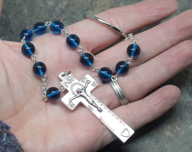 Czech Glass Irish Penal Rosary in Sapphire, Single Decade Chaplet, Tenner Chaplet, September Birthstone image 6