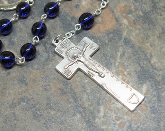Czech Glass Irish Penal Rosary in Cobalt Blue, Tenner Rosary, Pocket Rosary, Single Decade Chaplet