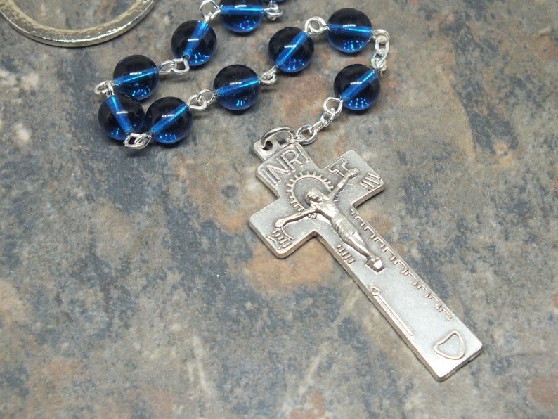 Czech Glass Irish Penal Rosary in Sapphire, Single Decade Chaplet, Tenner Chaplet, September Birthstone image 3