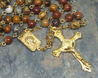 Red Creek Jasper Gemstone Rosary with Gold