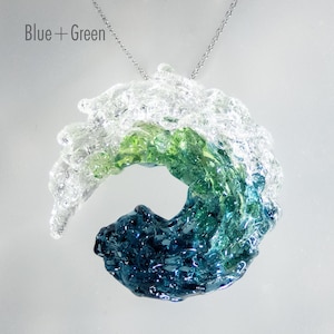 US Tariff Paid! Realistic Blown Glass Wave Pendant • Ocean Inspired Style Fisherman Aesthetic Necklace • Gift for Surfer, Sea, Ocean Lovers
