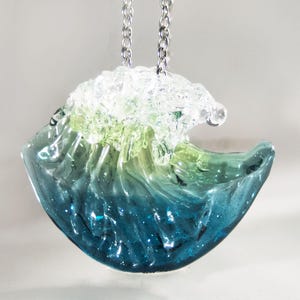 US Tariff Paid! Realistic Blown Glass Wave Pendant • Ocean Inspired Style Fisherman Aesthetic Necklace • Gift for Sea and Ocean Lovers