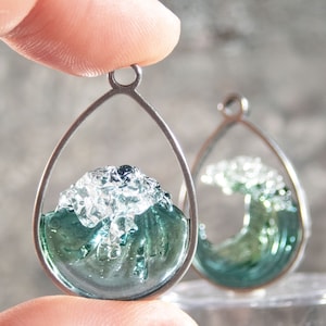 Teardrop Realistic Blown Glass Wave Pendant • Ocean Inspired Style Fisherman Aesthetic Necklace • Gift for Surfer, Mermaid, Sea Ocean Lovers