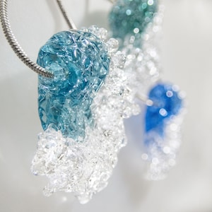 Realistic Blown Glass Wave Pendant • Ocean Inspired Style Fisherman Aesthetic Necklace • Gift for Surfer, Mermaid, Sea, and Ocean Lovers