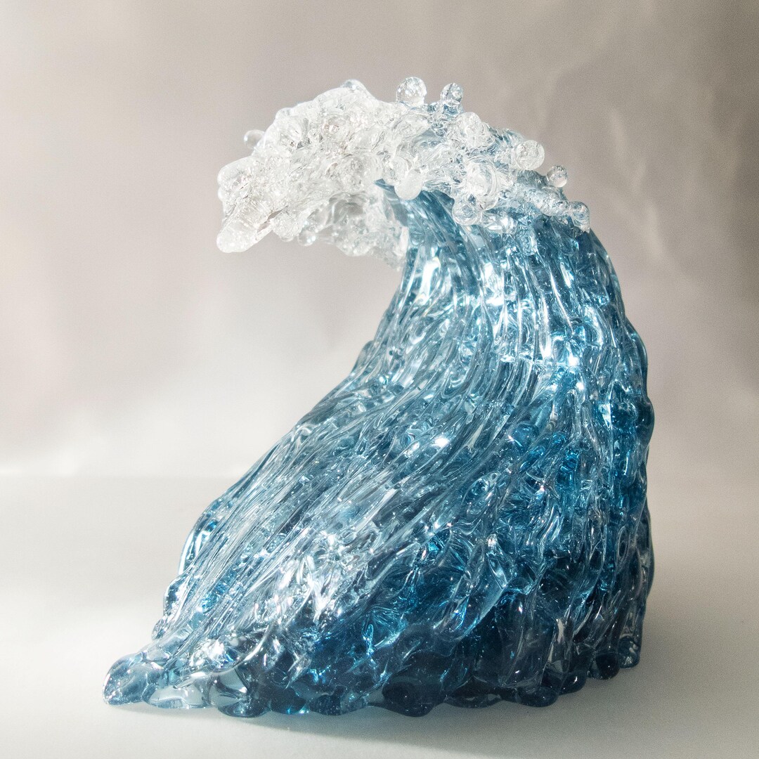 Ocean Wave Blown Glass Sculpture • Ocean Inspired Style Bookshelf Decor ...
