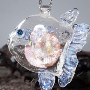 Blown Glass Mola Mola with 1 Euro Cent Coin Necklace • Lucky Coin Sun fish Pendant • Prosperity Abundance Amulet • Money Attraction Gift