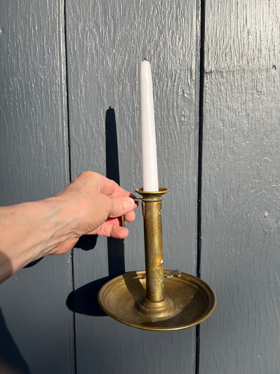 Antique Brass Push up Candlestick, 19th Century 