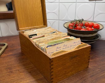 Vintage Globe-Wenicke Oak Wood Recipe Box FULL of recipes, No. 7310 C