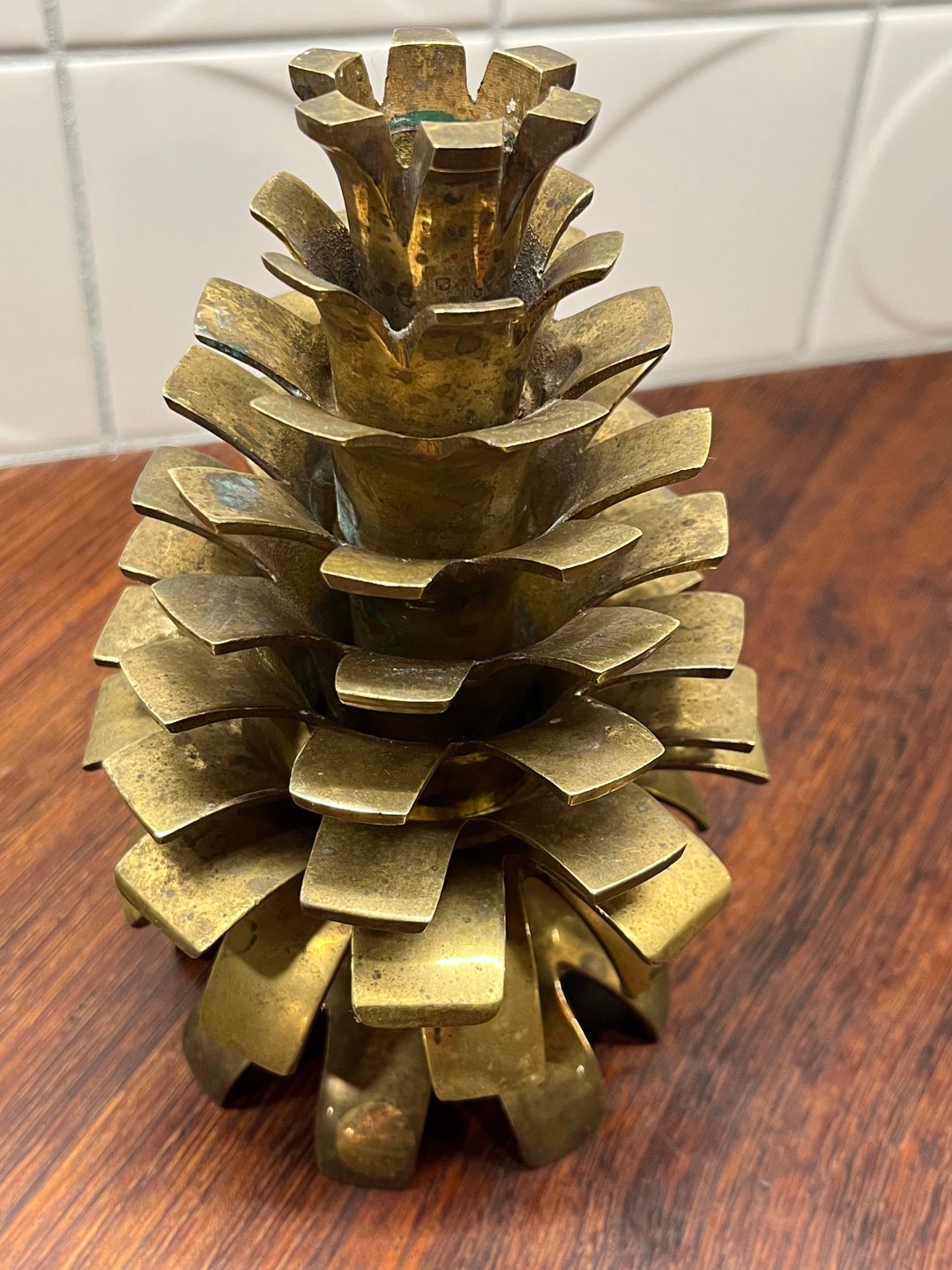 Vintage Solid Brass Metal Pinecone Candle Holder Etsy