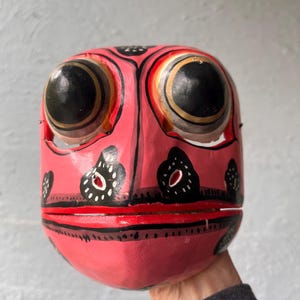 Vintage Balinese Indonesian Wood Godogan Pink Frog Face Mask