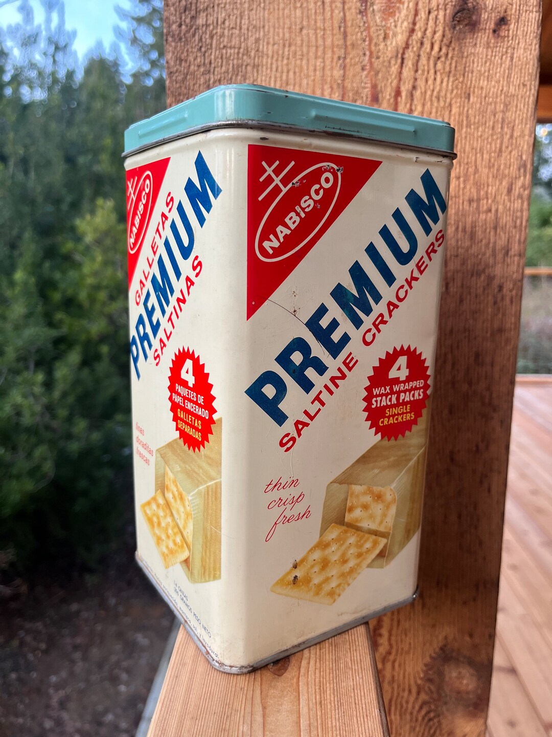 Vintage Premium Saltine/saltinas Cracker Tin Nabisco Bilingual Cracker Can Red, White & Blue